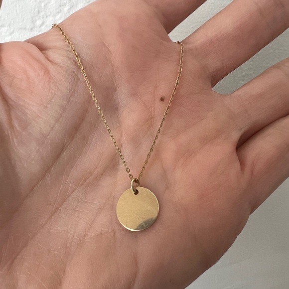 Gold filled dainty necklace simple circle disk pendant charm gold 16” chain - Picture 4 of 12